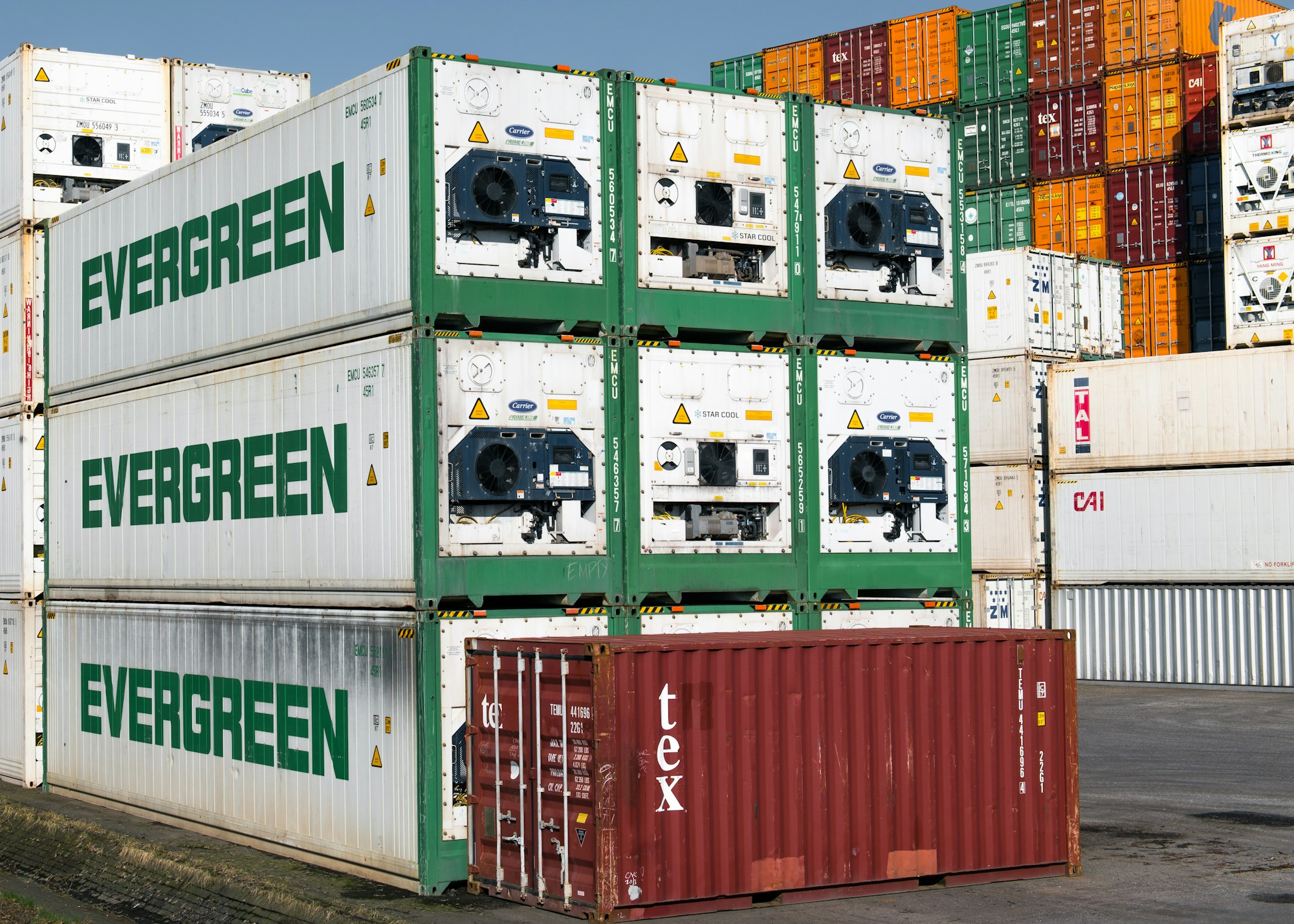 Shipping containers at a logistics terminal